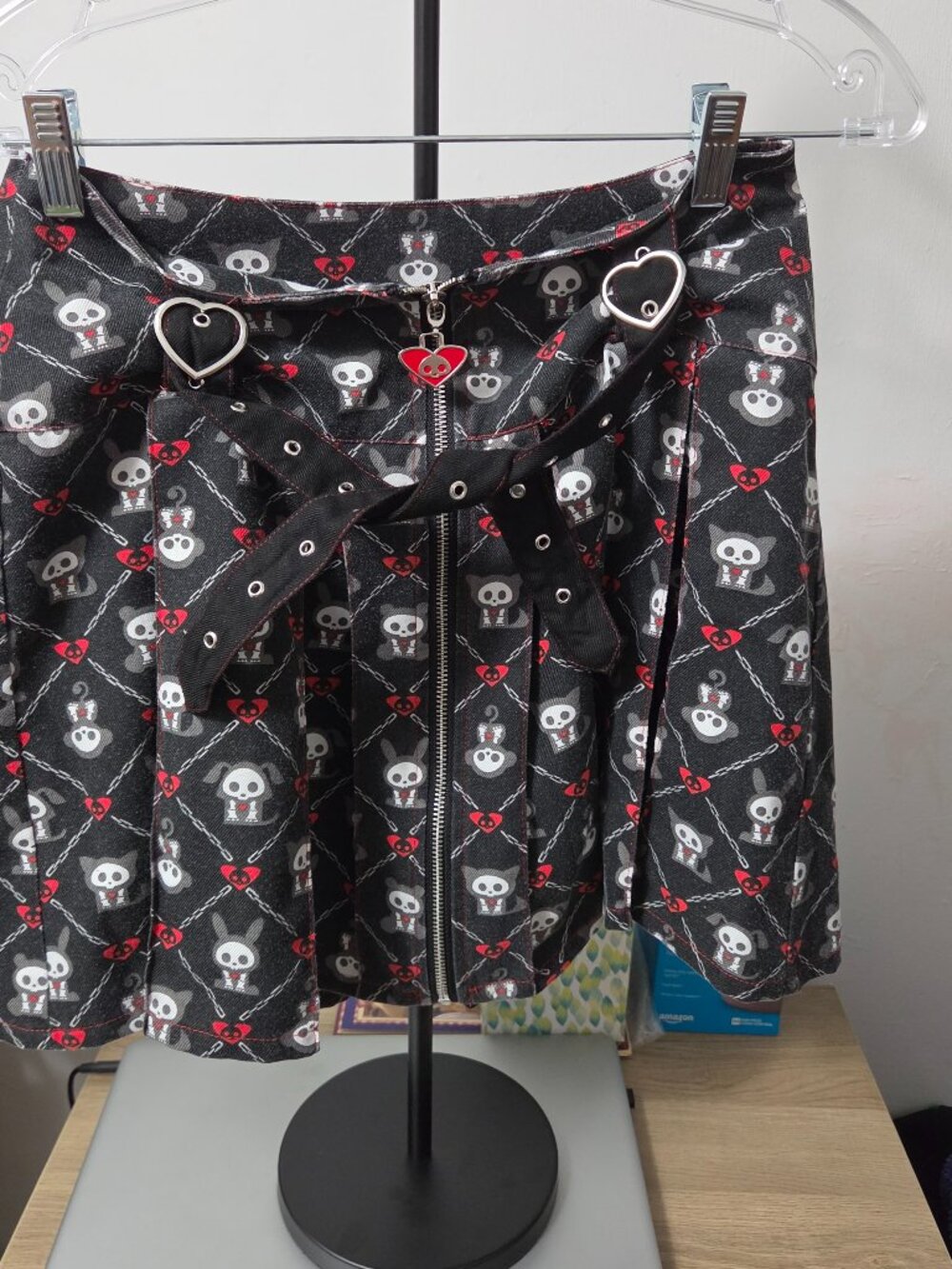 Vintage Abbey Dawn by Avril Lavigne Skeleton Pet Pleated Skirt size S